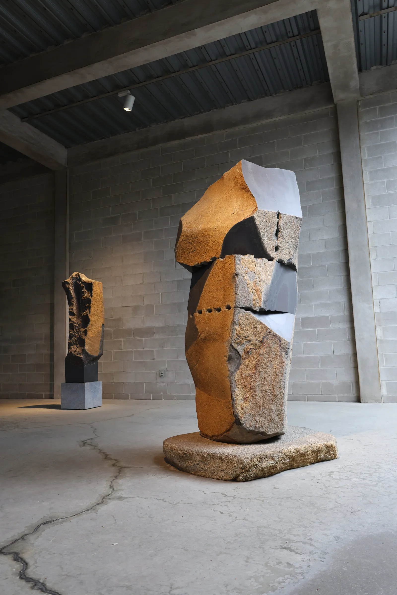 Stone sculpture in interior gallery